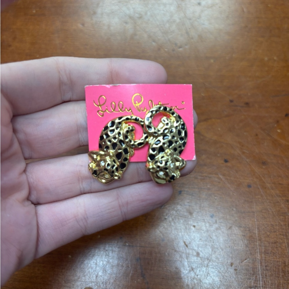 NWT Lilly Pulitzer Gold Leopard Statement Earrings